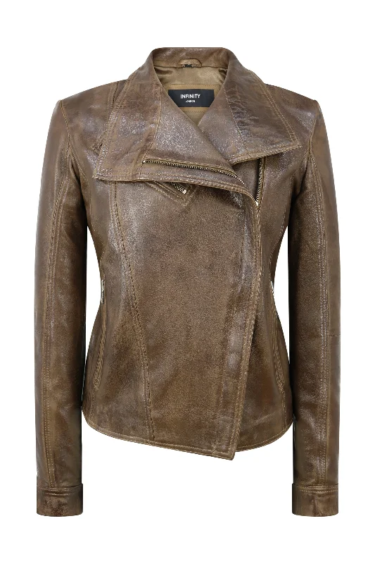 Cross Zip Vintage Biker Jacket Casual Women's Luxury Attire Women's Luxury Attire