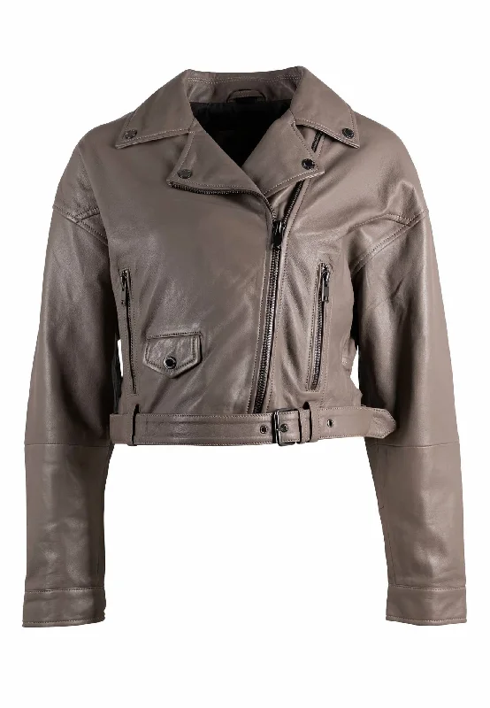 Vercy Os Leather Jacket In Taupe Women's Resort Apparel Women's Resort Apparel