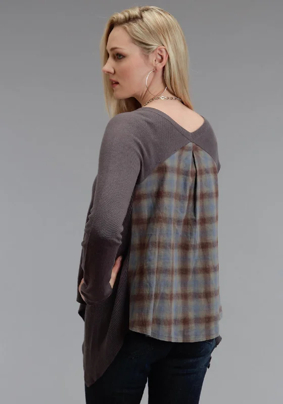 Stetson Womens 758 Plaid Peasant Grey/Brown Cotton Blend L/S Tunic Clearance Sale Online Clearance Sale Online