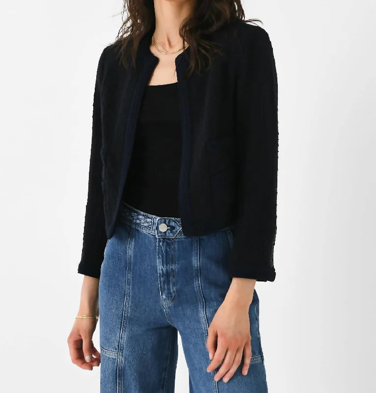 Ollie Cropped Tweed Jacket In Maritime Navy Comfortable Women's Clothes Comfortable Women's Clothes