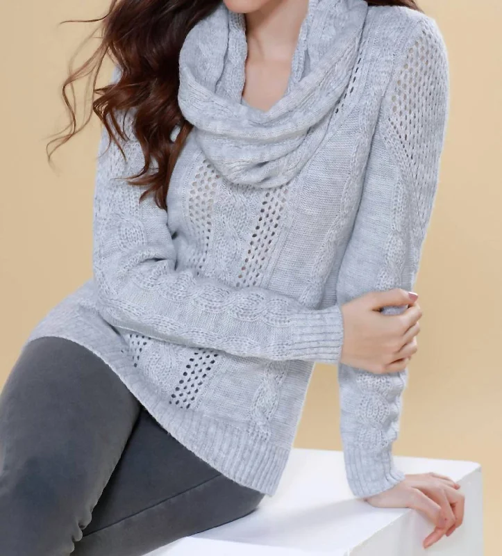 Juliana Cable Knit Sweater Attach Scarf In Gray Women's Vintage Clothes Women's Vintage Clothes