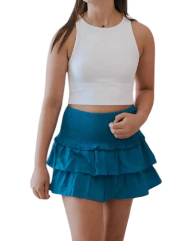 Smocked Waist Ruffle Skort In Blue Women's Plus-Size Casual Outfit Women's Plus-Size Casual Outfit