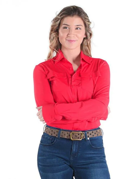 Cowgirl Tuff Womens Breathe Instant Pullover Bright Red Nylon L/S Blouse Women's Seasonal Attire Women's Seasonal Attire