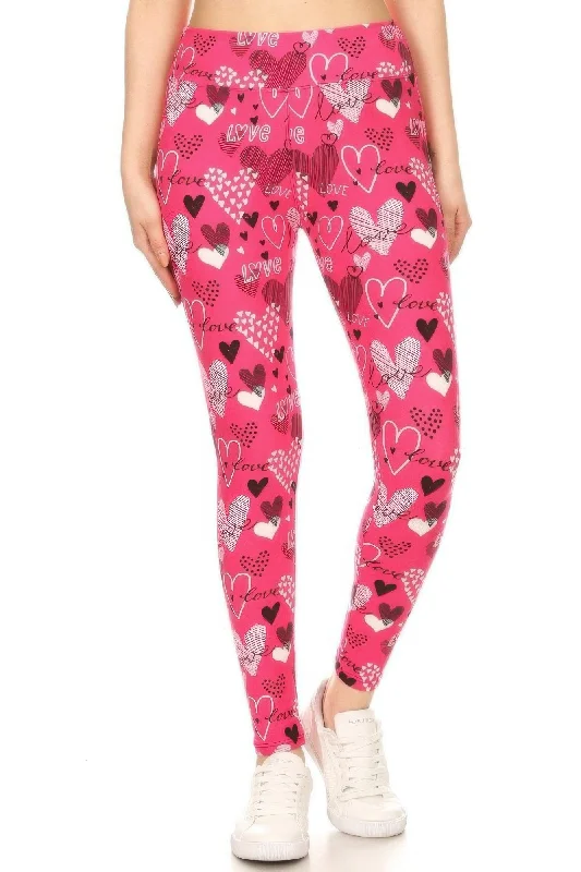 Heart Prints Printed, High Waisted Leggings Comfortable Casual Wear Comfortable Casual Wear