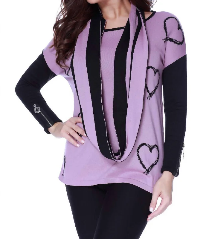 Hearts Pullover W/ Infinity Scarf In Rose Women's Outerwear Apparel Women's Outerwear Apparel