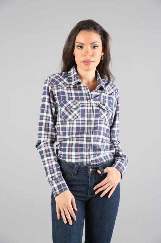 Kimes Ranch Womens San Mateo Flannel Blue Cotton blend L/S Shirt Rocker Chic Fashion Rocker Chic Fashion