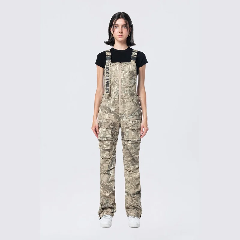 Stacked Utility Overalls - Khaki Hunting Camo Women's Athleisure Apparel Women's Athleisure Apparel