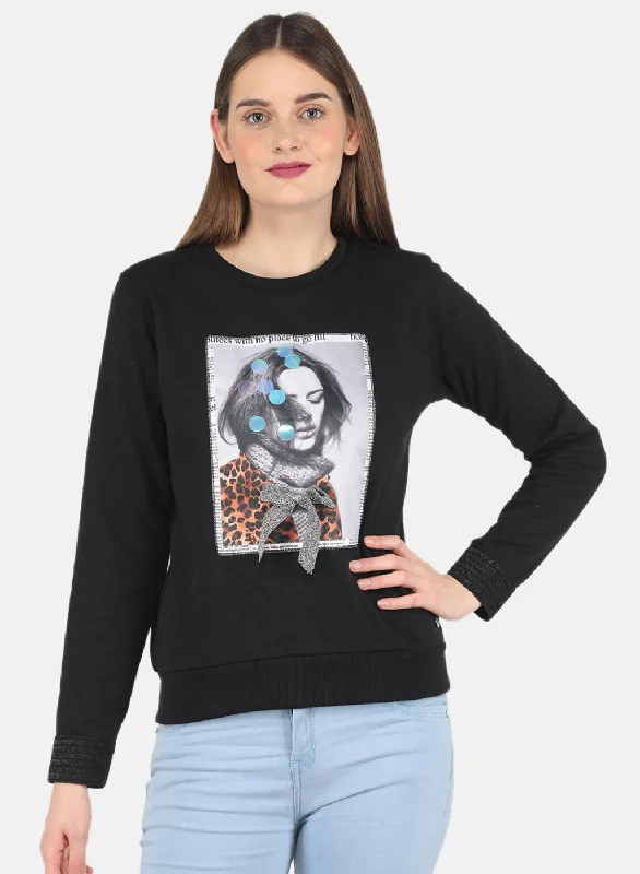 Women Black Printed Sweatshirt Women's Urban Clothing Women's Urban Clothing