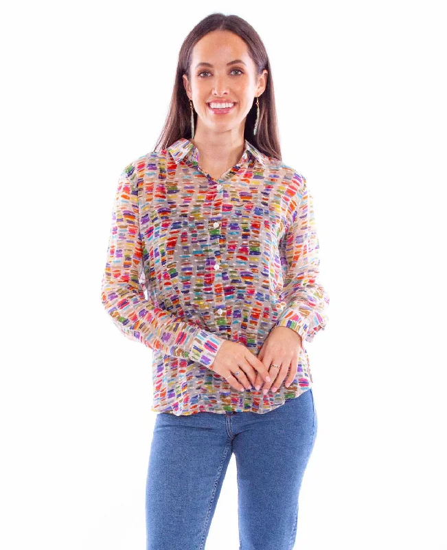 Scully Womens Stained Glass Multi-Color Rayon L/S Blouse Charming Women's Garments Charming Women's Garments