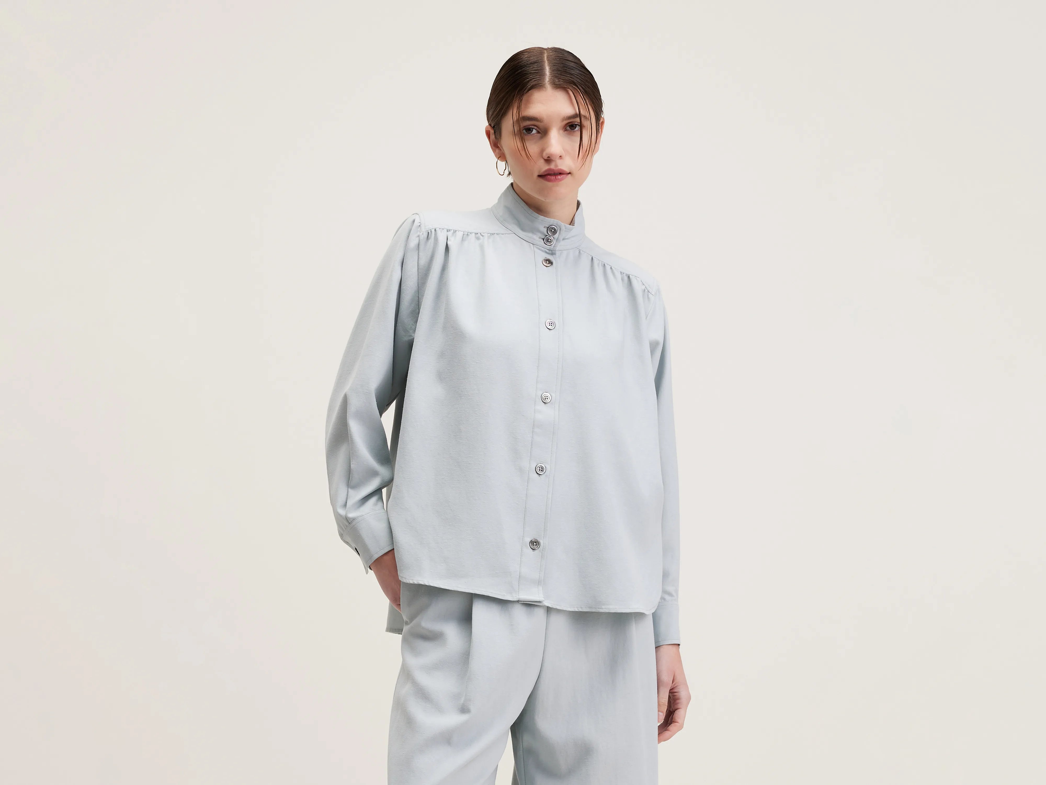 Peachy button-front blouse (242 / W / GIVRE) Women Clothing Women Clothing