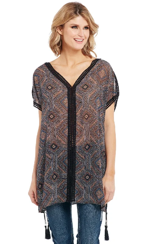 Cowgirl Up Womens Brown Multi Polyester Kaftan Beaded Tunic S/S Timeless Women's Apparel Timeless Women's Apparel