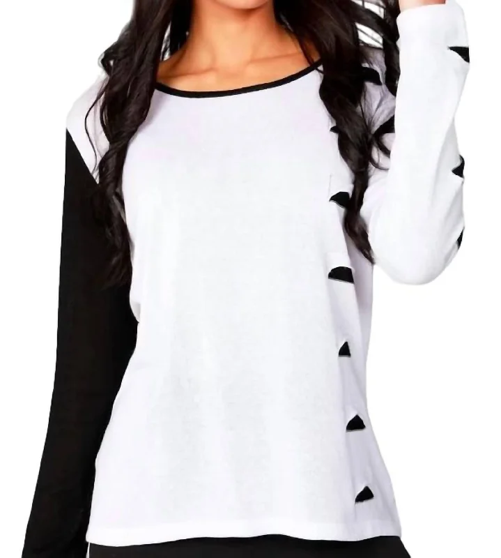 Cut Out Scoop Neck Pullover In White/black Women's Party Clothes Women's Party Clothes