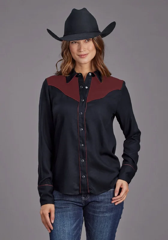 Stetson Womens Western Fancy Yoked Black/Wine 100% Rayon L/S Blouse Clothes Woman Clothes Woman