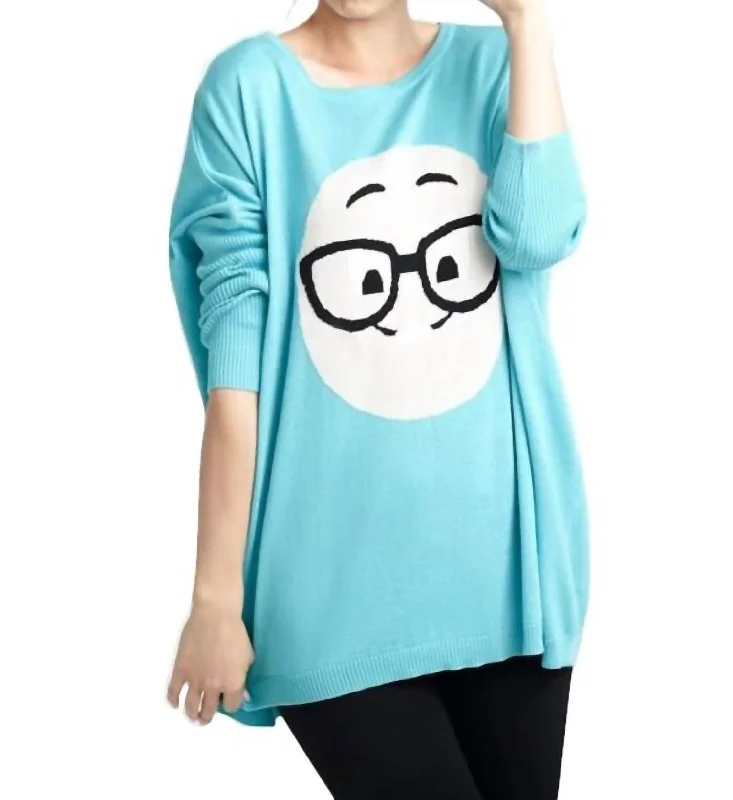 Geek Chic Emoji Pullover In Turquoise Fashionable Women's Casual Apparel Fashionable Women's Casual Apparel