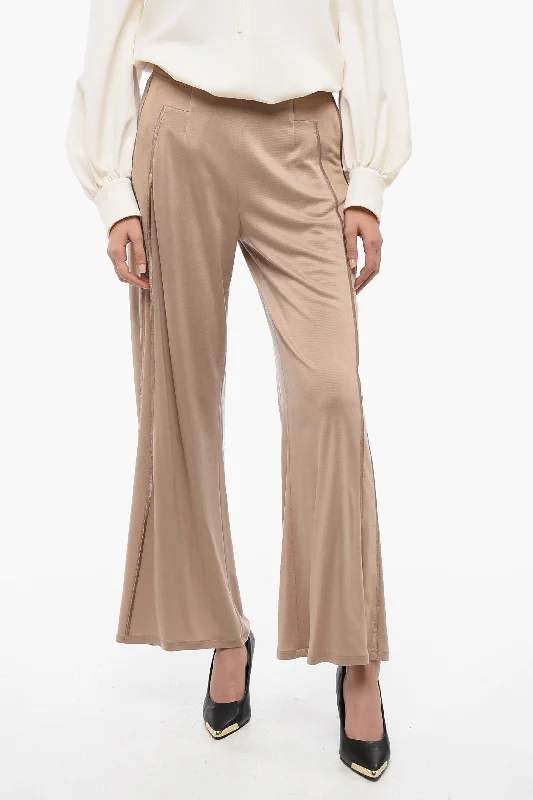 Armani Emporio Stretchy Wide-Leg Pants With Contrasting Trims Rocker Chic Fashion Rocker Chic Fashion