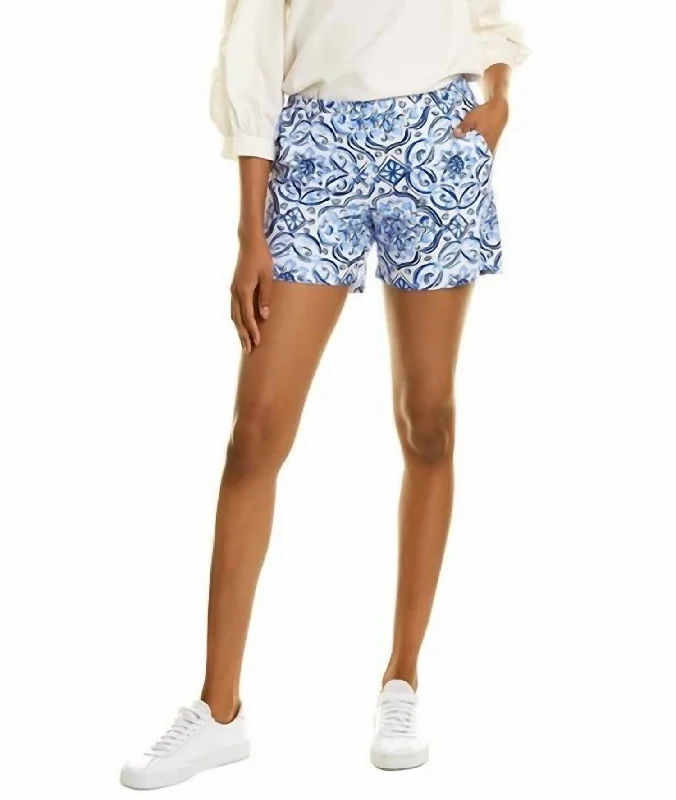 Ariel Shorts In Painted Tile Cobalt Elegant Clothing For Women Elegant Clothing For Women