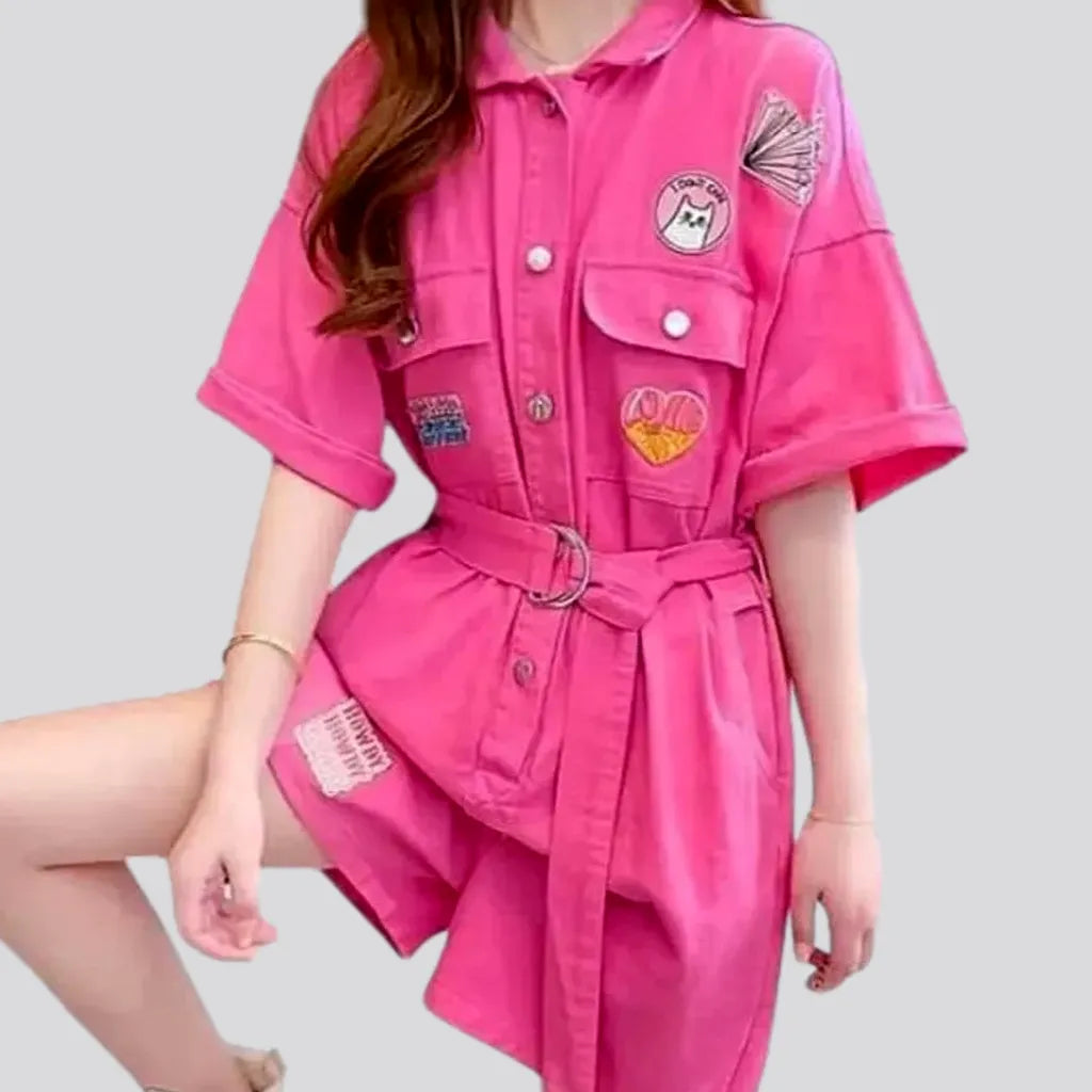 Stylish pink denim jumpsuit for ladies Comfortable Lounge Clothing Comfortable Lounge Clothing