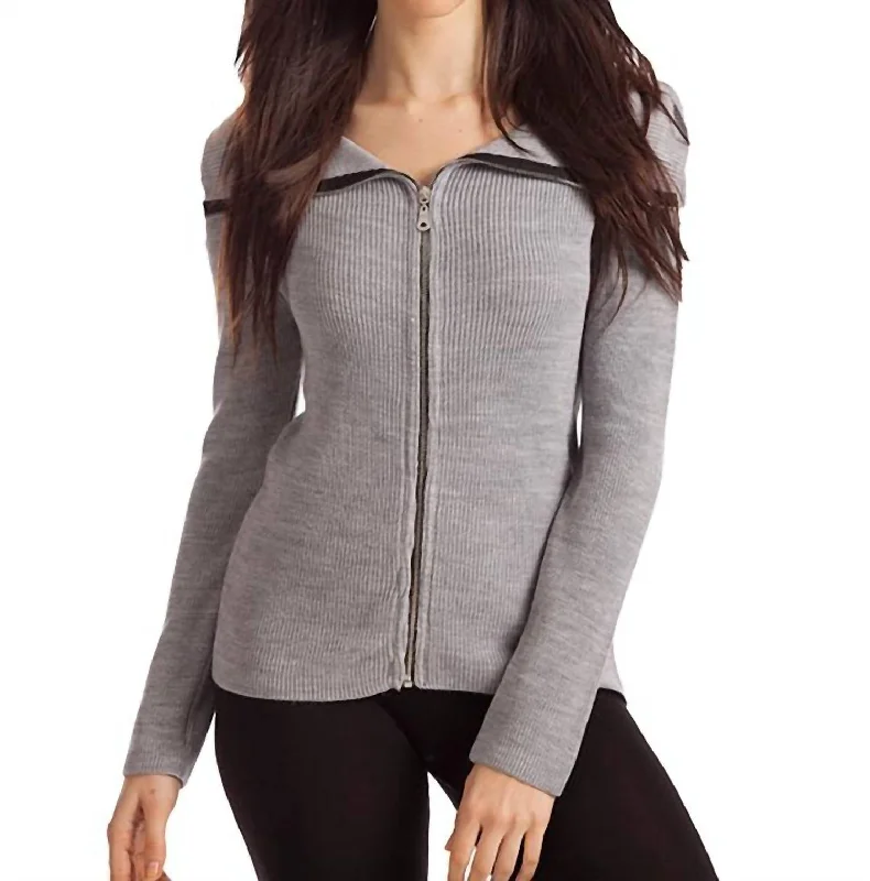 Amaya Zip Front Cardigan In Gray Fashionable Women's Clothes Fashionable Women's Clothes