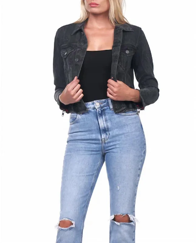 Denim Crop Jacket In Black Women's Evening Wear for Special Occasions Women's Evening Wear for Special Occasions