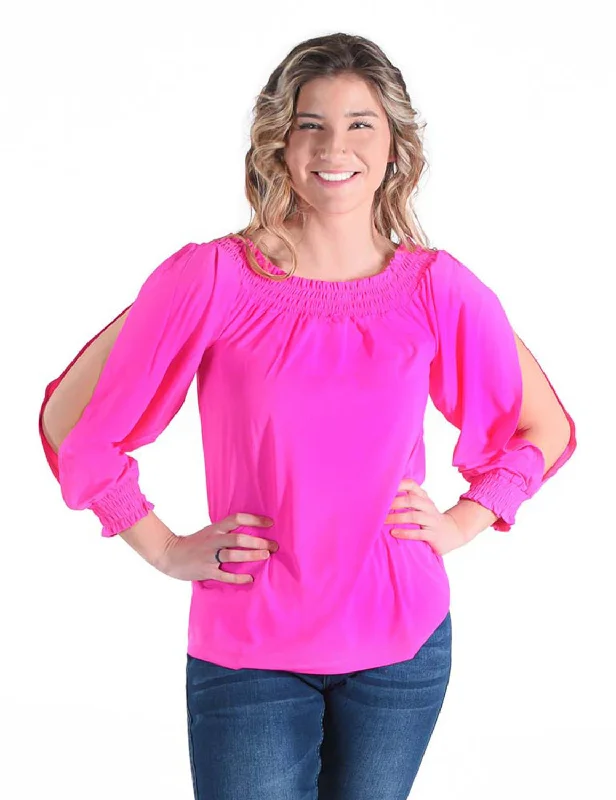 Cowgirl Tuff Womens Cooling UPF Flowy Hot Pink Nylon L/S Blouse Affordable Women's Clothing Affordable Women's Clothing