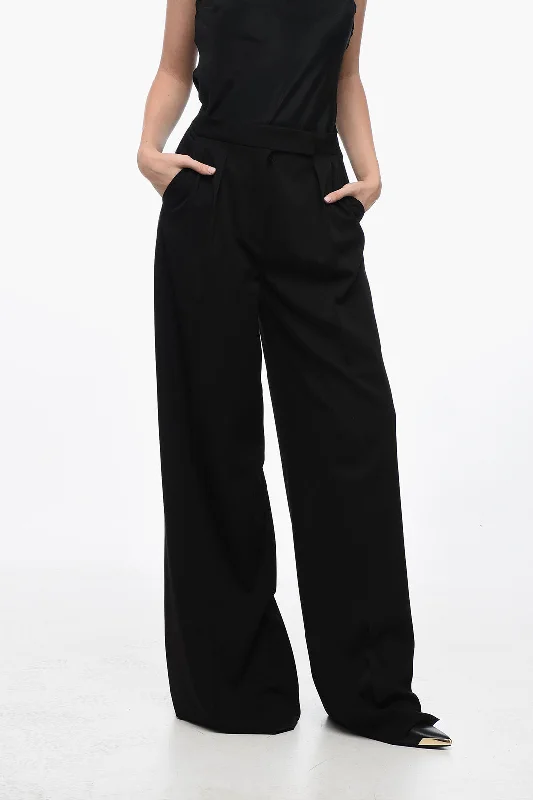 Max Mara Stretch Wool KARUB Palazzo Pants with Satin Detail Luxury Women's Clothing Luxury Women's Clothing