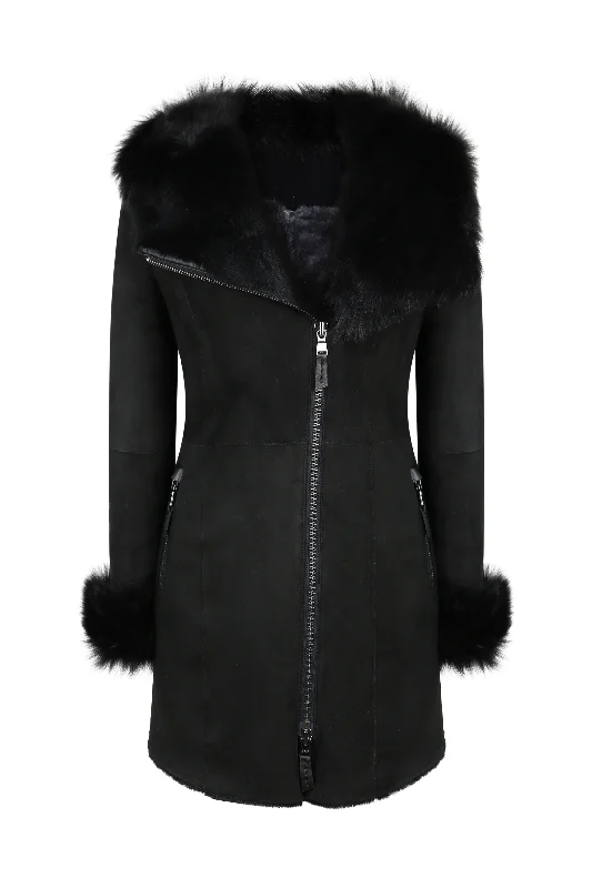 Toscana Sheepskin Suede Hood Jacket Women's Evening Garments Women's Evening Garments