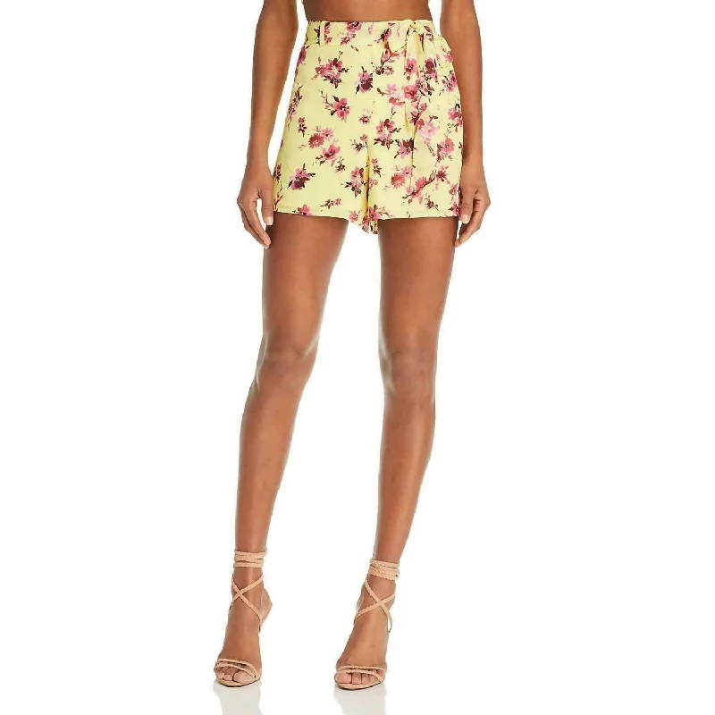 Silk Floral Mini Casual Belted Shorts In Yellow, Pink Women Fashion Women Fashion