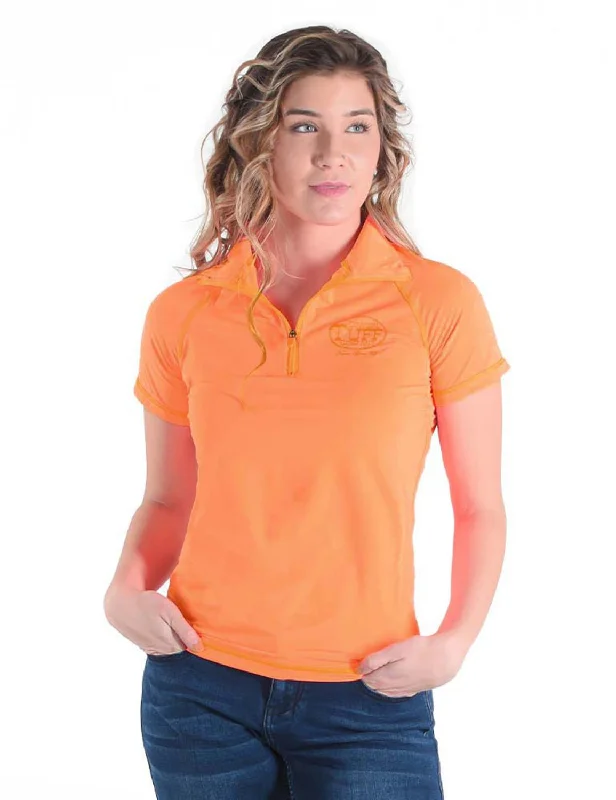 Cowgirl Tuff Womens Cooling UPF 1/4 Zip Tangerine Nylon S/S T-Shirt Versatile Women's Fashion Versatile Women's Fashion