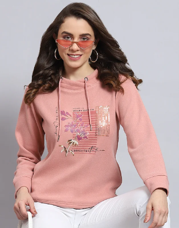 Women Pink Printed Round Neck Full Sleeve Sweatshirt Fashionable Women's Clothes