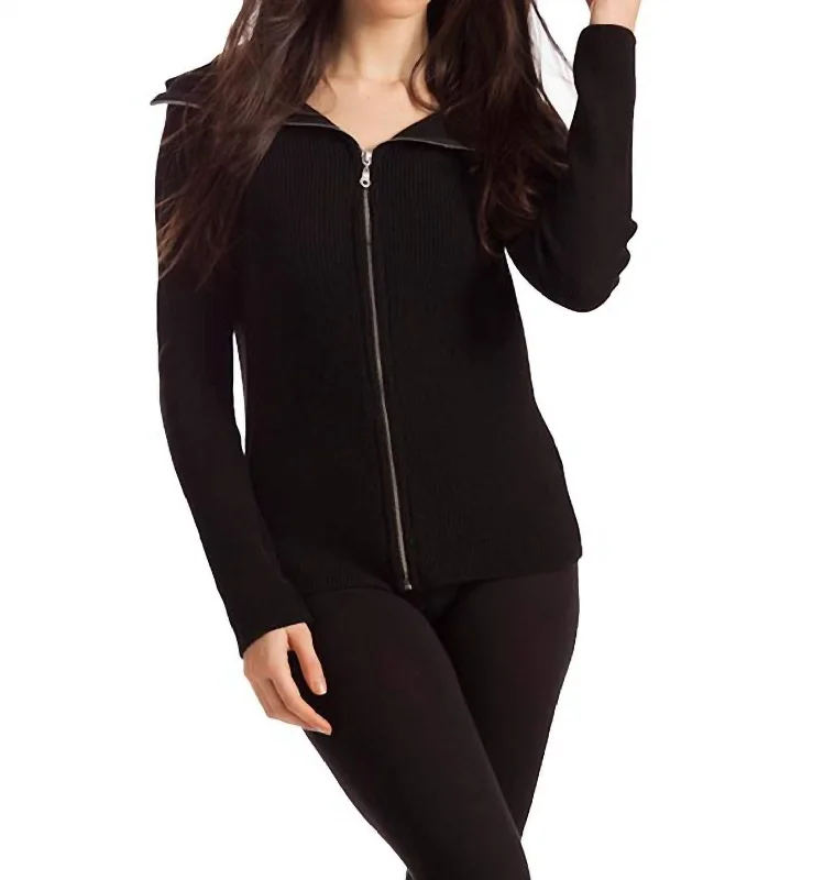 Amaya Zip Front Cardigan In Black Women's Clothes For Work Events Women's Clothes For Work Events