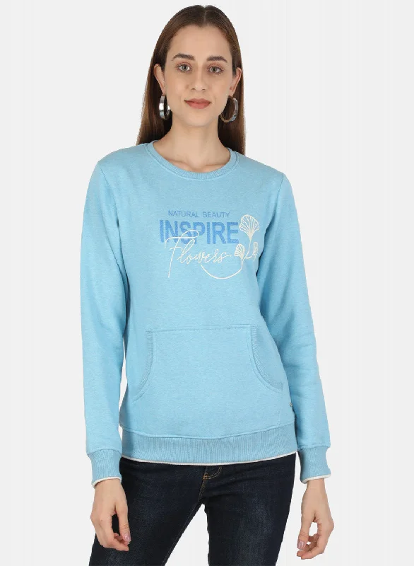 Women Blue Printed Sweatshirt New Arrival Discounts New Arrival Discounts