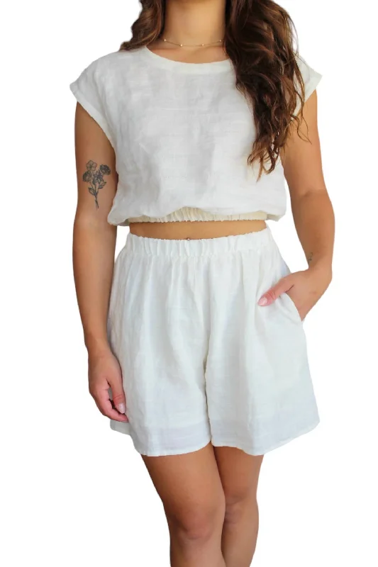 Living The Dream Shorts In White Women's Cozy Clothes Women's Cozy Clothes