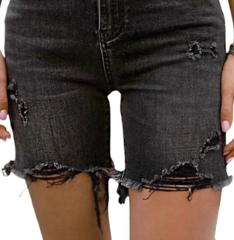 High-Waisted Washed Distressed Shorts In Black Limited Time Offer Limited Time Offer