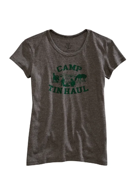 Tin Haul Womens Grey Cotton Blend Green Camp S/S T-Shirt Women's Wedding Apparel Women's Wedding Apparel