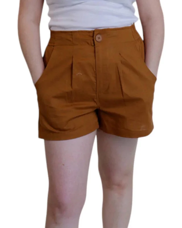 Elastic Waist Cotton Shorts In Toffee Women's High-Fashion Attire Women's High-Fashion Attire