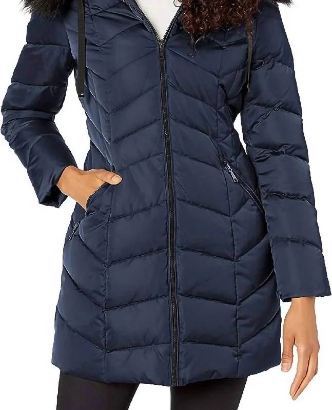 Gwen Chevron Puffer Coat In Galaxy Women's Clothing Sale Women's Clothing Sale