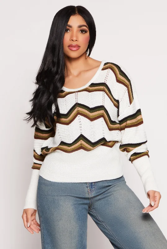 Chevron Stripe Caged Back Sweater Women's Outerwear Clothing Women's Outerwear Clothing