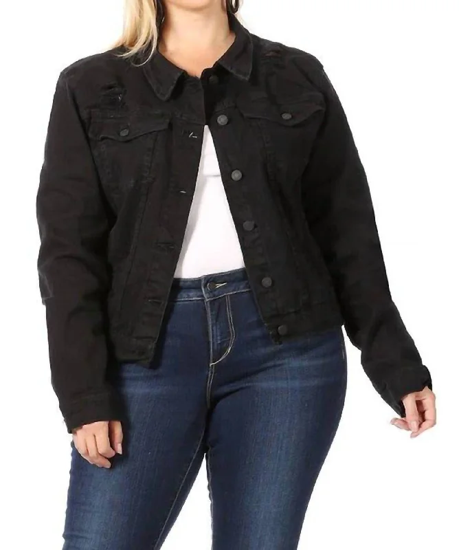 Classic Distressed Jacket In Black Women's Sporty Chic Clothes Women's Sporty Chic Clothes