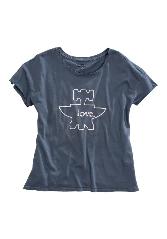 Tin Haul Womens Blue 100% Cotton Love Anvil S/S T-Shirt Women's Fashion-Forward Apparel Women's Fashion-Forward Apparel