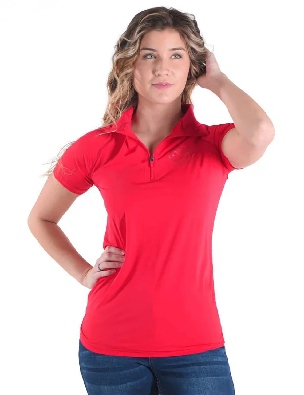 Cowgirl Tuff Womens Cooling UPF 1/4 Zip Bright Red Nylon S/S T-Shirt Casual and Comfortable Outfits Casual and Comfortable Outfits