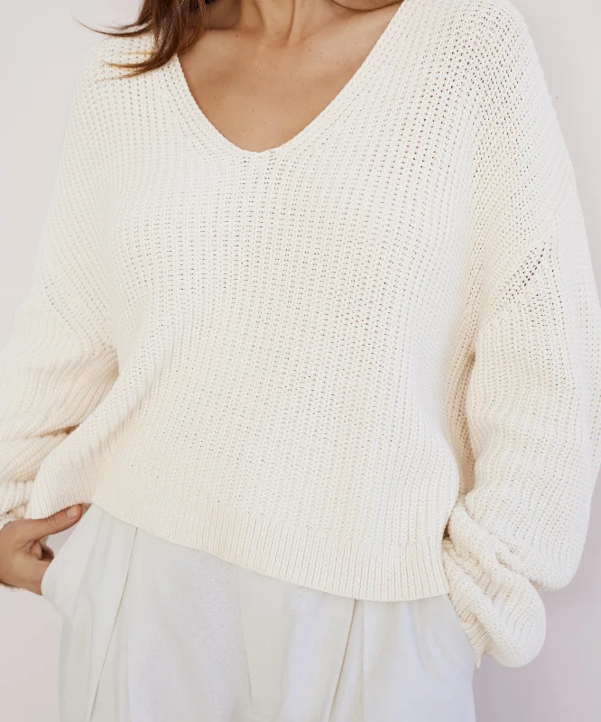 Cropped Cotton Cabin Sweater Women's Luxury Apparel Women's Luxury Apparel