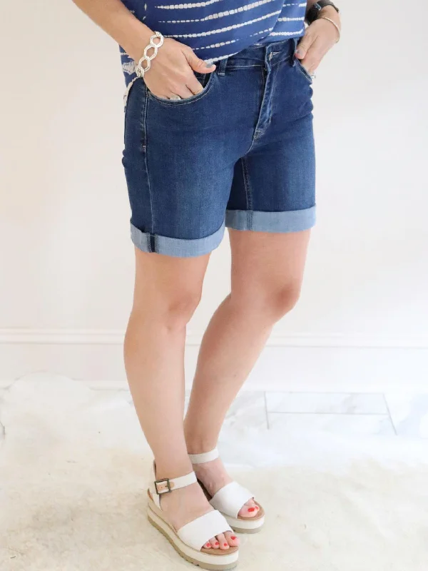 Denim Rolled Up Cuff Shorts In Medium Wash Latest Fashion for Women Latest Fashion for Women