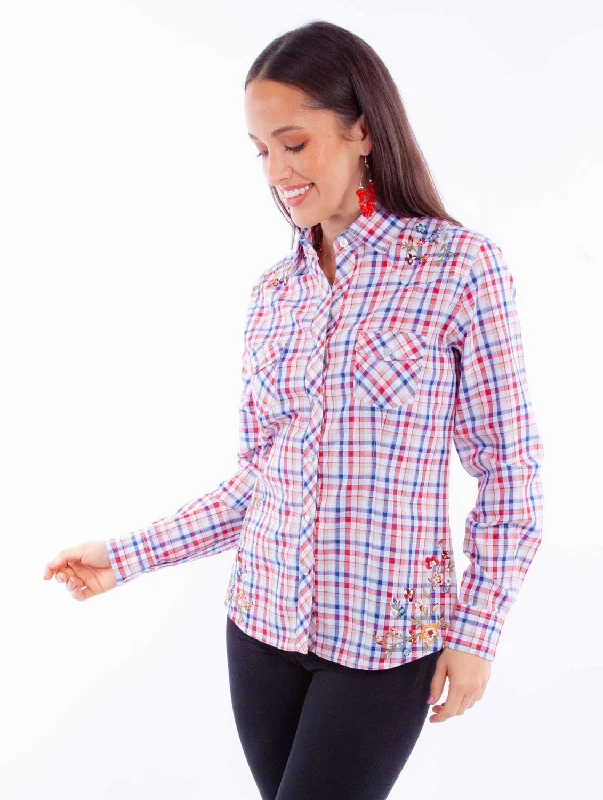 Scully Womens Yarn Dyed Check Red/White/Blue 100% Cotton L/S Blouse Fashionable Women's Clothes Fashionable Women's Clothes