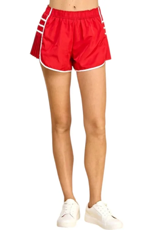 Pleated Side Active Shorts In Red Women's Evening Wear Attire Women's Evening Wear Attire