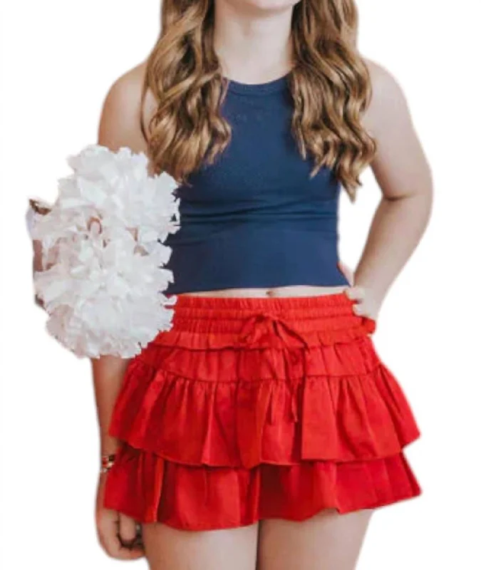 Smocked Waist Ruffle Skort In Red Women's Casual Attire Women's Casual Attire