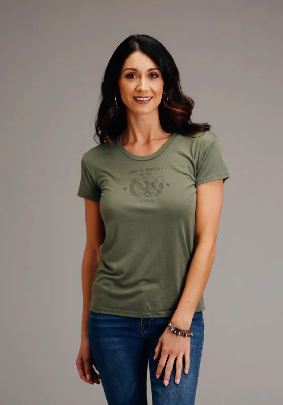 Stetson Womens Army Green Poly/Rayon Eagle Crest S/S T-Shirt Women's Attire Women's Attire