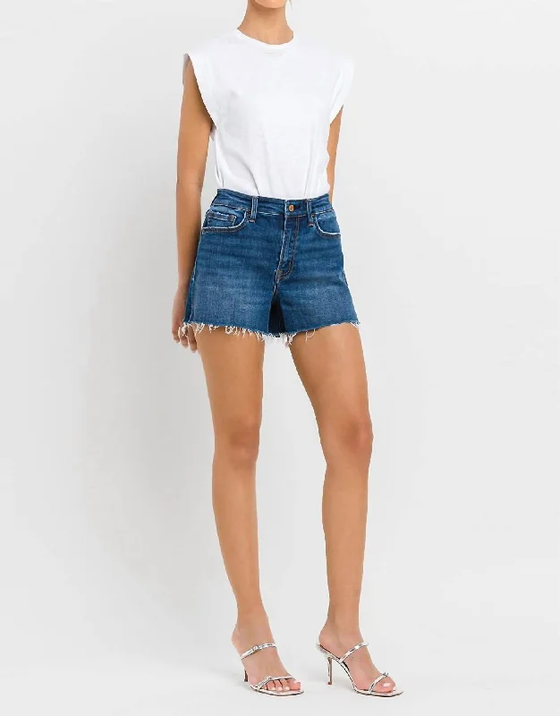 Kayla High Rise Side Slit Raw Hem Short In Denim Sale On Sale Sale On Sale