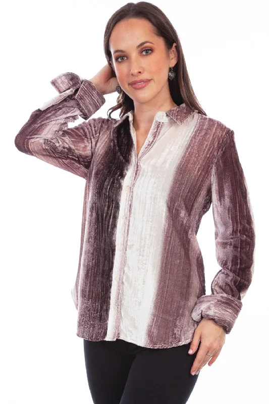 Scully Womens Velvet Stripe Plum/White 75% Viscose/25% Nylon L/S Shirt Women's Transitional Apparel Women's Transitional Apparel