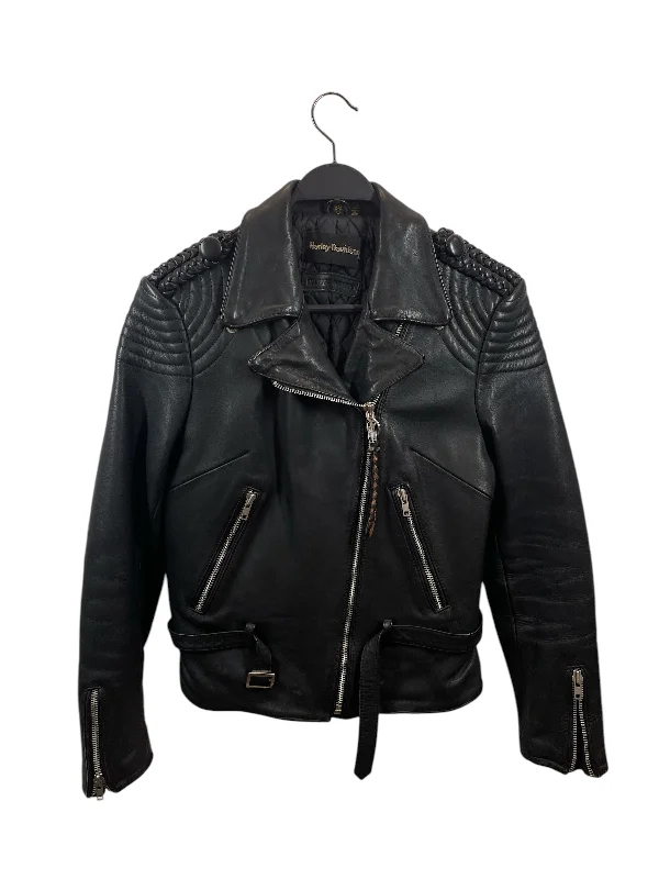 HARLEY DAVIDSON/Leather Jkt/38/Cowhide/BLK/braided shoulder detail Modern Women's Fashion with Vintage Touches Modern Women's Fashion with Vintage Touches