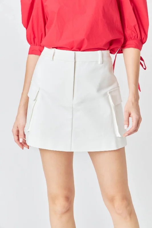 Pocket Detail Cargo Skort In Off White Women's Outfit Women's Outfit